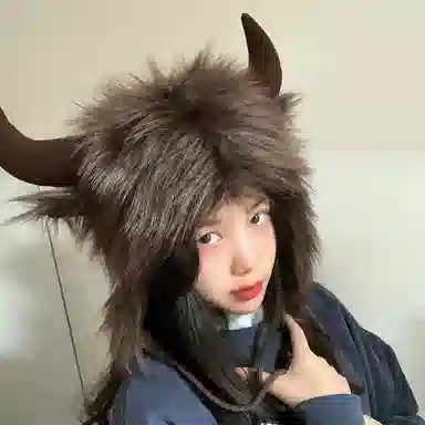 千桐 牛魔王牛角护耳帽 搞怪冬日防寒保暖 棉 涤纶 绒线帽 男女同款情侣款