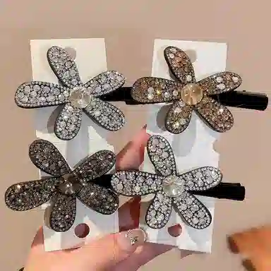 千桐 花朵丝绒鸭嘴夹韩版轻奢百搭时尚刘海#好运 塑料 发夹 女款