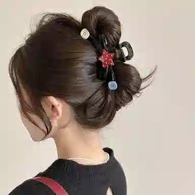 千桐 大号高级纽扣星星温柔气质波浪甜美少女发量大鲨鱼夹 亚克力 发夹 女款