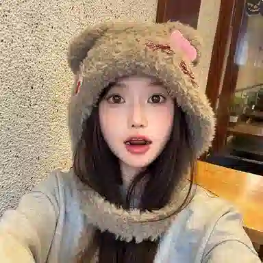 千桐 小熊蝴蝶结少女感精致套头护耳保暖甜美日常通勤 棉 绒线帽 女款