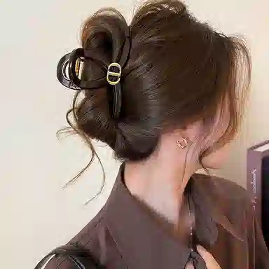 千桐 大号复古金标鲨鱼夹抓夹高级感后脑勺显发量发饰 亚克力 发夹 女款