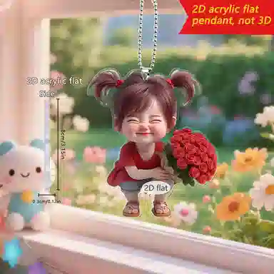 【笑眼弯弯，干净温暖】 千桐 治愈爱笑女孩可爱手捧玫瑰时尚汽车内饰潮流装饰挂饰 亚克力 挂件 男女同款情侣款