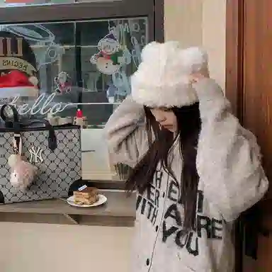 千桐 小熊耳朵毛绒套头帽可爱萌趣百搭秋冬季保暖氛围感针织帽 涤纶 绒线帽 男女同款情侣款