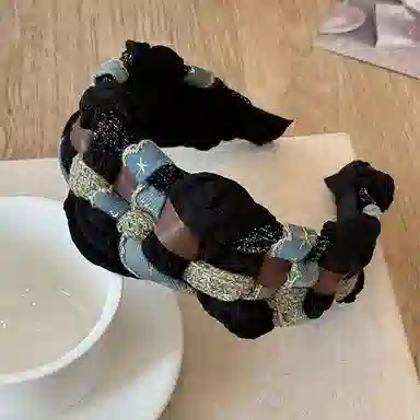 千桐 编织拼接星星高颅顶时尚 西米亚风小众设计感发饰 涤纶 布艺 发箍 女款