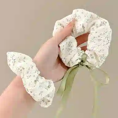 千桐 绿色碎花大肠清新蝴蝶结织带氛围感头饰#好运 聚酯纤维 发圈 男女同款情侣款