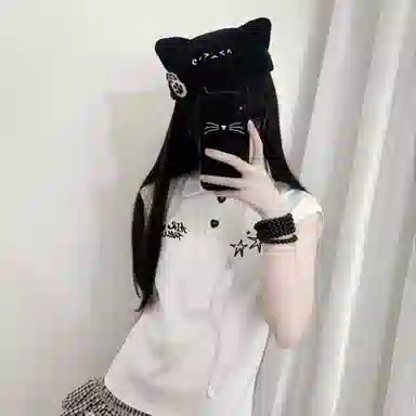 千桐 二次元呆萌宅系少女可爱猫娘猫耳颜文字爪印颗粒绒 棉 鸭舌帽 女款