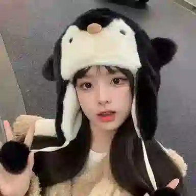 千桐 呆萌可爱 冬季加绒日常通勤企鹅护耳帽 棉 涤纶 帽子 女款