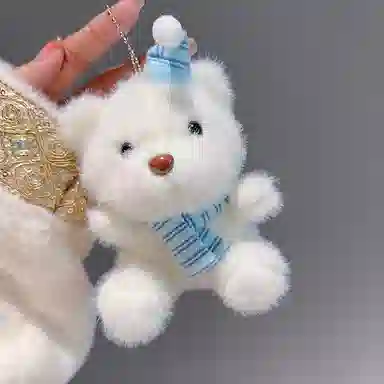 千桐 小白熊蓝色围巾围脖款可爱陪伴治愈百搭书包玩偶公仔 毛绒 挂件 男女同款情侣款