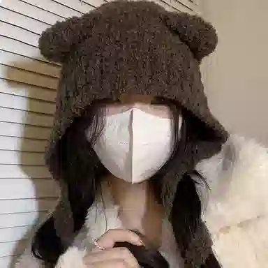 千桐 护耳带绳萌系冬日出街 小熊粗线 棉 涤纶 绒线帽 女款