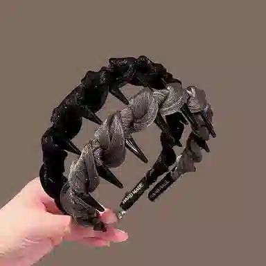 千桐 高颅顶 正反两戴 气质纱褶皱珠珠波浪 齿梳飘带外戴发卡头饰 网纱 发箍 女款