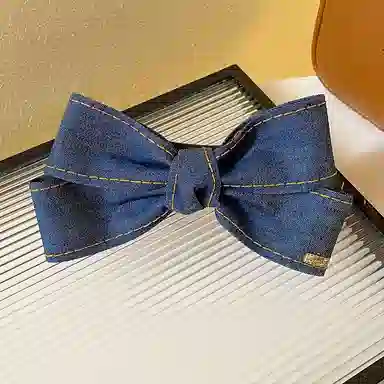 千桐 韩系时髦牛仔蝴蝶结飘带鸭嘴夹气质后脑勺盘发大号抓夹#好运 聚酯纤维 发夹 男女同款情侣款