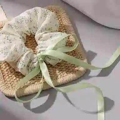 千桐 绿色碎花大肠清新蝴蝶结织带氛围感头饰#好运 聚酯纤维 发圈 男女同款情侣款