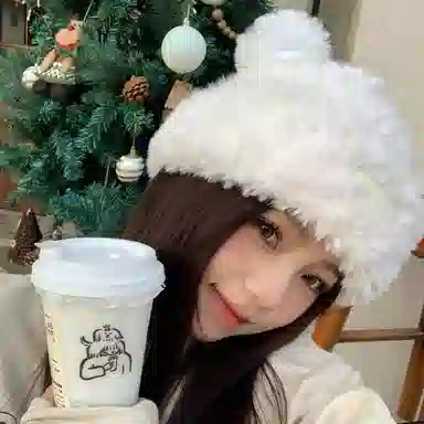 千桐 小熊耳朵毛绒套头帽可爱萌趣百搭秋冬季保暖氛围感针织帽 涤纶 绒线帽 男女同款情侣款