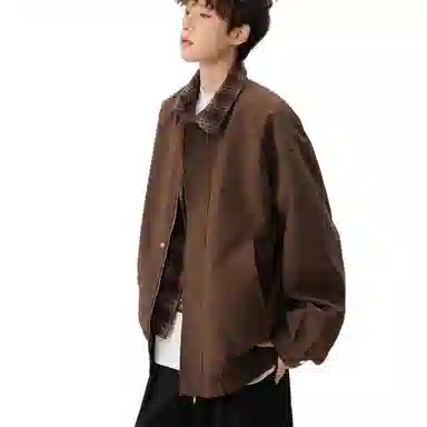 轻迎  美式复古巴恩风假两件夹克宽松拼接外套高级感棒球服 男款