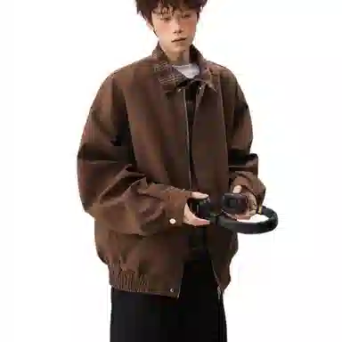 轻迎  美式复古巴恩风假两件夹克宽松拼接外套高级感棒球服 男款