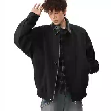 轻迎  美式复古巴恩风假两件夹克宽松拼接外套高级感棒球服 男款