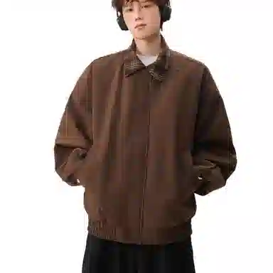 轻迎  美式复古巴恩风假两件夹克宽松拼接外套高级感棒球服 男款