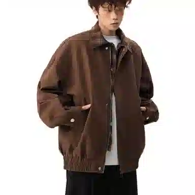 轻迎  美式复古巴恩风假两件夹克宽松拼接外套高级感棒球服 男款