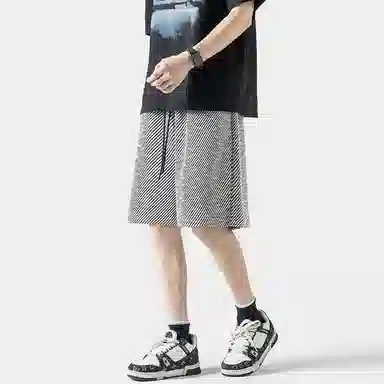 轻迎 美式复古设计时尚百搭高街潮流休闲短裤 男款 黑白条纹
