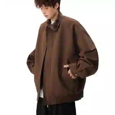 轻迎  美式复古巴恩风假两件夹克宽松拼接外套高级感棒球服 男款