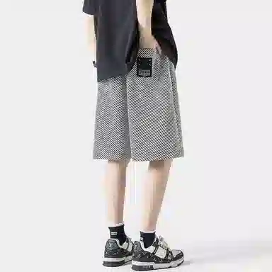 轻迎 美式复古设计时尚百搭高街潮流休闲短裤 男款 黑白条纹