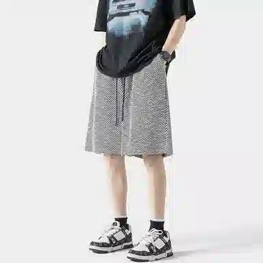 轻迎 美式复古设计时尚百搭高街潮流休闲短裤 男款 黑白条纹