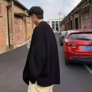 悍戈 双拉链立领宽松复古慵懒风秋冬女开衫加厚纯色外套针织衫 男女同款
