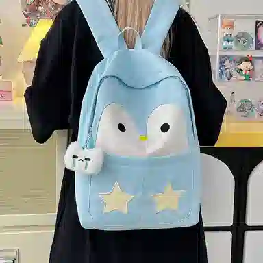 普乐威 学院风可爱卡通企鹅小清新初中高中学生旅游轻便 尼龙 双肩包 女款 多色