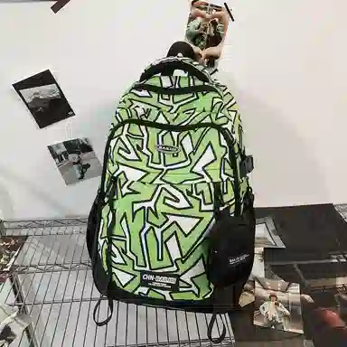 普乐威 潮酷高颜值 尼龙 双肩包 男女同款情侣款 几何/动漫/报纸/涂鸦/白色/黑色