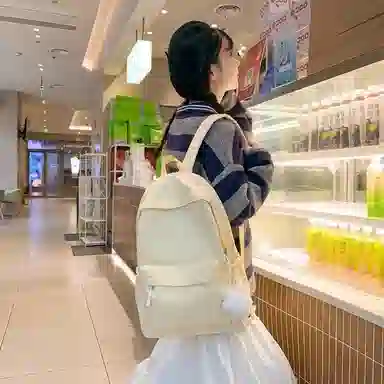 普乐威 小清新学院风纯色韩版简约百搭 尼龙 双肩包 大号 男女同款情侣款 多色