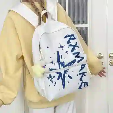 普乐威 小众涂鸦高级感精致休闲旅游轻便高颜值时尚百搭上课通勤背包 尼龙 双肩包 男女同款情侣款 黄色/浅棕色/蓝色/粉红色