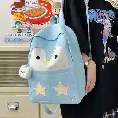 普乐威 学院风可爱卡通企鹅小清新初中高中学生旅游轻便 尼龙 双肩包 女款 多色