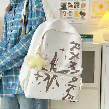 普乐威 小众涂鸦高级感精致休闲旅游轻便高颜值时尚百搭上课通勤背包 尼龙 双肩包 男女同款情侣款 黄色/浅棕色/蓝色/粉红色