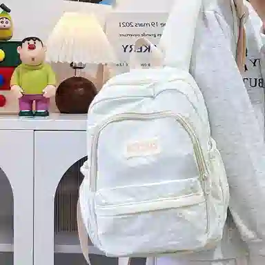 普乐威 高颜值日韩小清新纯色初中高中大学上课百搭通勤轻便休闲旅游 尼龙 双肩包 大号 男女同款情侣款 多色