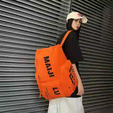 普乐威 大容量简约短途旅行工装风字母印花休闲百搭书包大学生高中生 牛津布 双肩包 男女同款情侣款 白色/黑色/桔色/绿色/蓝色