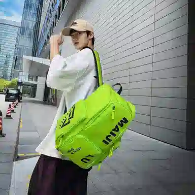 普乐威 大容量简约短途旅行工装风字母印花休闲百搭书包大学生高中生 牛津布 双肩包 男女同款情侣款 白色/黑色/桔色/绿色/蓝色