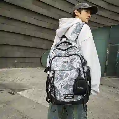 普乐威 潮酷高颜值 尼龙 双肩包 男女同款情侣款 几何/动漫/报纸/涂鸦/白色/黑色