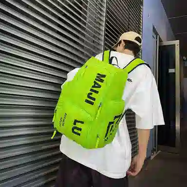 普乐威 大容量简约短途旅行工装风字母印花休闲百搭书包大学生高中生 牛津布 双肩包 男女同款情侣款 白色/黑色/桔色/绿色/蓝色