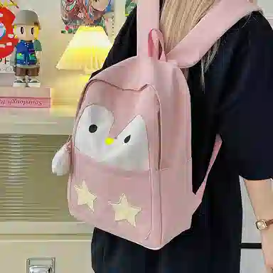 普乐威 学院风可爱卡通企鹅小清新初中高中学生旅游轻便 尼龙 双肩包 女款 多色