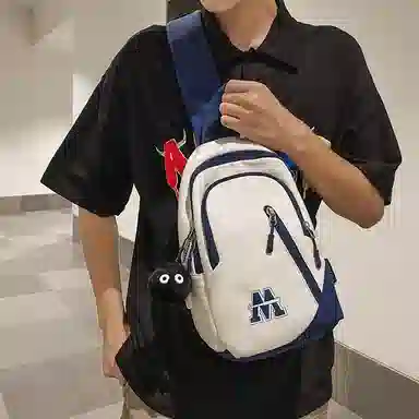 普乐威 时尚简约百搭运动学生个性潮流实用 尼龙 胸包 男女同款情侣款 白蓝红/白红色/黑色/蓝色