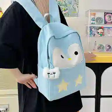 普乐威 学院风可爱卡通企鹅小清新初中高中学生旅游轻便 尼龙 双肩包 女款 多色