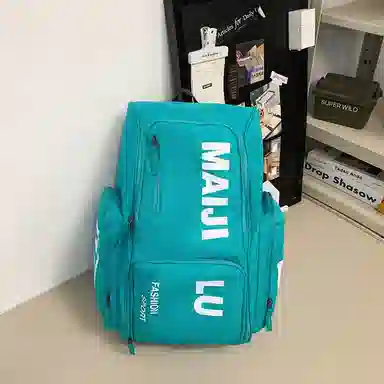 普乐威 大容量简约短途旅行工装风字母印花休闲百搭书包大学生高中生 牛津布 双肩包 男女同款情侣款 白色/黑色/桔色/绿色/蓝色