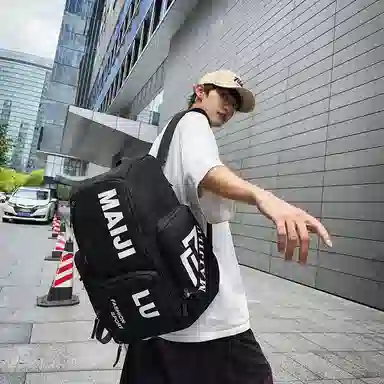 普乐威 大容量简约短途旅行工装风字母印花休闲百搭书包大学生高中生 牛津布 双肩包 男女同款情侣款 白色/黑色/桔色/绿色/蓝色