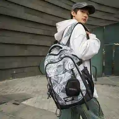 普乐威 潮酷高颜值 尼龙 双肩包 男女同款情侣款 几何/动漫/报纸/涂鸦/白色/黑色