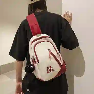 普乐威 时尚简约百搭运动学生个性潮流实用 尼龙 胸包 男女同款情侣款 白蓝红/白红色/黑色/蓝色