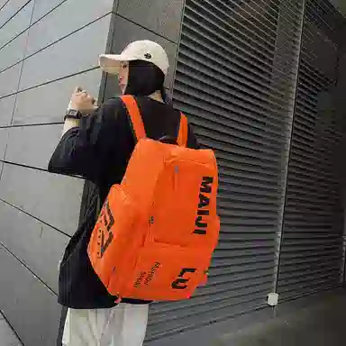 普乐威 大容量简约短途旅行工装风字母印花休闲百搭书包大学生高中生 牛津布 双肩包 男女同款情侣款 白色/黑色/桔色/绿色/蓝色