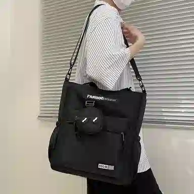 普乐威 高颜值书袋学生时尚百搭 尼龙 单肩斜挎包 男女同款情侣款 白色/黑色/灰色/卡其色