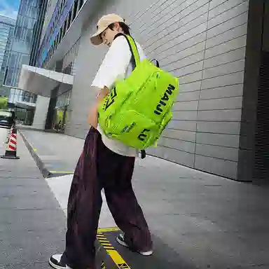 普乐威 大容量简约短途旅行工装风字母印花休闲百搭书包大学生高中生 牛津布 双肩包 男女同款情侣款 白色/黑色/桔色/绿色/蓝色