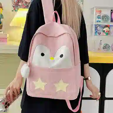 普乐威 学院风可爱卡通企鹅小清新初中高中学生旅游轻便 尼龙 双肩包 女款 多色