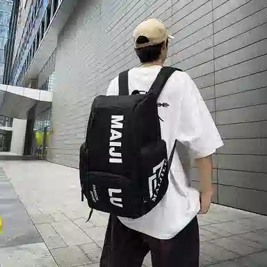 普乐威 大容量简约短途旅行工装风字母印花休闲百搭书包大学生高中生 牛津布 双肩包 男女同款情侣款 白色/黑色/桔色/绿色/蓝色